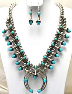   Turquoise Squash Blossom Necklace & Earrings Set   Lenore Garcia