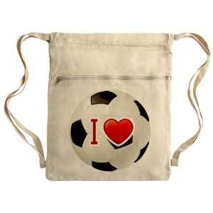  Messenger Bag Sack Pack Khaki I Love Soccer or Football 