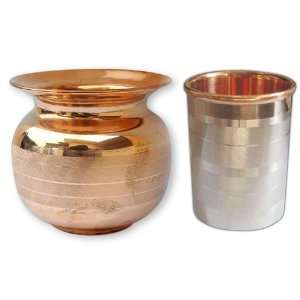  Set of Copper Lota Kalash and Glass