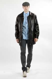   Face Mens New Premium Lambskin Black Belted Leather Car Coat  