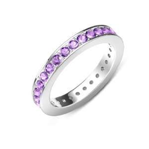   Violet Color) Channel with Prong Set Eternity Band in Platinum.size 6