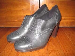 CREW Langford Leather High Heel Oxford Shoes 7.5 Blk  