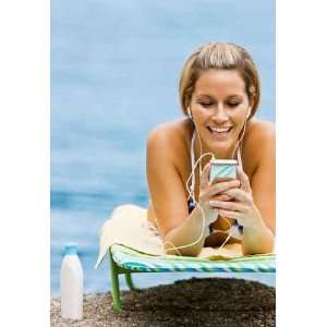  Woman Listening to Mp3 Player at Beach   Peel and Stick 