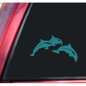  Leaping Dolphins Vinyl Decal Sticker   Teal Automotive