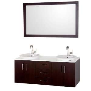   55 Double Bathroom Vanity Set   Espresso with Single Large Mirror