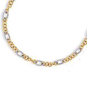  14k Two Tone Twisted Fancy Station Link Necklace   18 Inch 