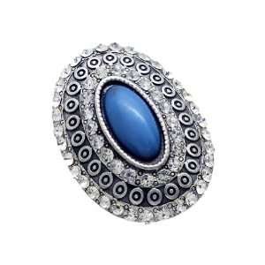   Ring with Blue Oval Crystal in Center With Clear Crystals around it