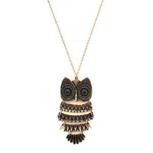  Black with Black Eyes Owl Charm Necklace 