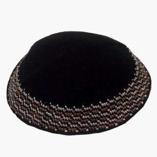  Black Knit Kippah with Design   049