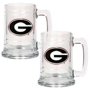  Georgia Bulldogs NCAA 2pc 15oz Glass Tankard Set 