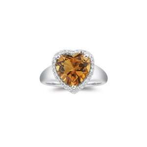  0.15 Ct Diamond & 3.01 Cts Citrine Heart Ring in 14K White 