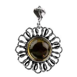  Caribbean Amber Sterling Silver Round Flower Pendant Ian 