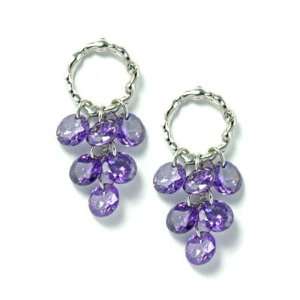   Gold Plated Twisted Hoop with Clustered Purple CZ Grapes Earrings