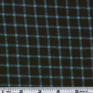  45 Wide Flannel Fabric Windowpane Plaid Black/Turquoise 