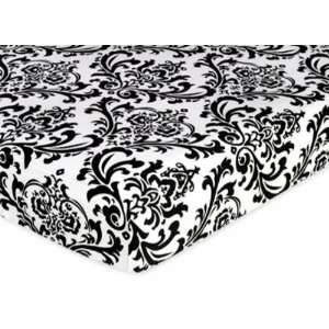   Pink Collection Fitted Crib Sheet   Damask Print by JoJo Designs White