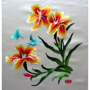    Beautiful Chinese Silk Embroidery Flower Butterfly 