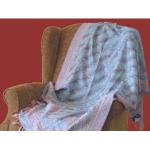   DESIGNER PAISLEY BLUE WOOL KING BED CHAIR THROW AFGHAN: Home & Kitchen