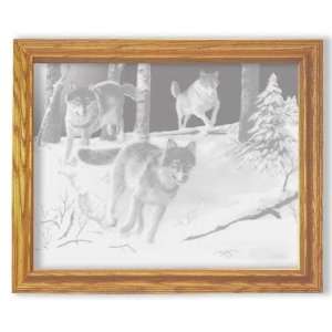 Pack Attack Wolf Etched Glass Rectangle Mirror:  Home 