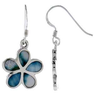   Earrings, w/ Blue Green Mother of Pearl inlay, 1 1/4 (32mm) tall