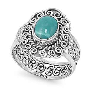   Silver 18mm Oval Turquoise Stone Ring (Size 6   9)   Size 7 Jewelry
