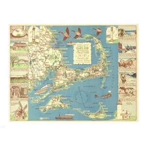   Map of Cape Cod, Massachusetts Poster by Unknown (24.00 x 18.00): Home