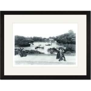   /Matted Print 17x23, Central Park Boathouse and Lake