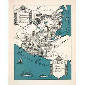   Map Guatemala Belize Art   Original In Text Lithograph