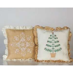   Linen Ruffled Embroidered Snowflake Christmas Pillows