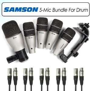  Samson 5KIT Drum Mic Kit Bundle With 3 Q Tom, Q Kick, Q 
