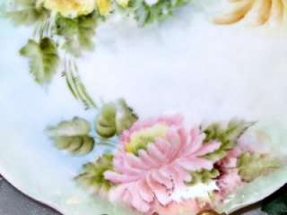 BAVARIA HAND PAINTED PINK YELLOW MUMS PLATE Fab  