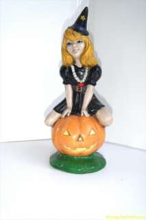   Ceramic Girl Sitting on Pumpkin Halloween Figurine 7.75 x 3.5  