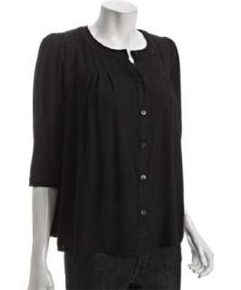 Olive & Oak black draped woven button front blouse   