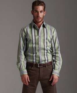 Robert Graham green and purple striped cotton Aruba shirt  BLUEFLY 