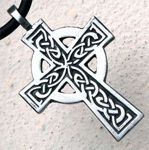 Cross Irish Celtic knot Silver Pewter Pendant w Choker  