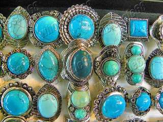 New jewelry lots 25x tibetan tribe turquoise gemstone Silver P ring 
