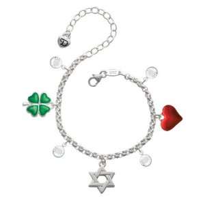  Silver Star Of David Love & Luck Charm Bracelet with Clear 
