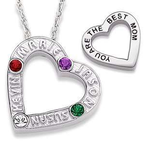   : SCULPTED STERLING Family Name & Birthstone Heart Necklace: Jewelry
