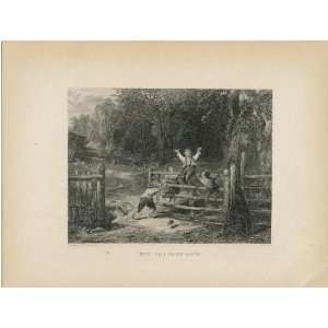 com 1870 The Old Farm Gate Original Engraving From Gallery of Famous 
