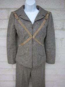 VINTAGE VALENTINO WOMANS SUIT WOOL AND LEATHER 2x27  