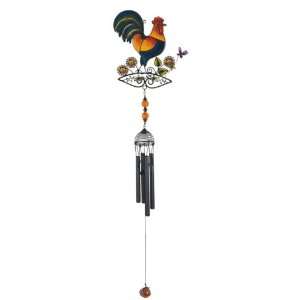  Wind Chime With Black Coated Gems Rooster Hanging Garden 