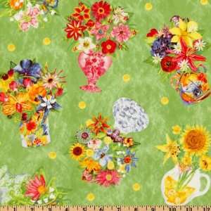  44 Wide Impressions Floral Bouquets Green Fabric By The 