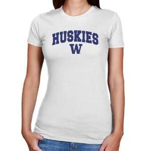 Washington Huskies Ladies White Logo Arch Slim Fit T shirt:  
