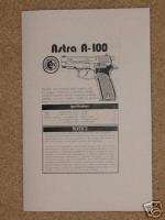 EAA Astra A 100 Pistol User Manual & Illstrd Part List  
