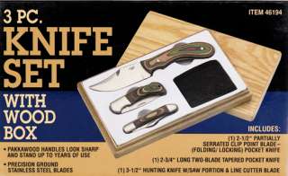 Piece Hunting & Pocket Pakkawood Knife Set + Wood Box  