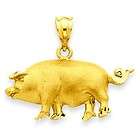 14k Yellow Gold Diamond Cut Casted Satin Open Back Pig Charm Pendant