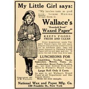  1909 Ad National Wax & Paper Manufacturing Wallace Food 