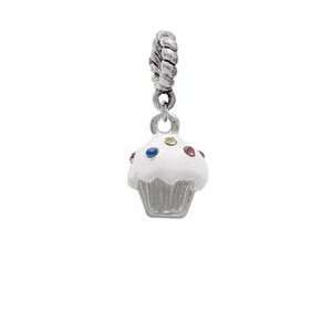 Small White Cupcake with Multicolored Swarovski Crystal Sprinkles   3 
