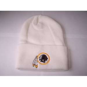   Licensed Washington Redskins Beanie White Cuffed Knit Hat Cap: Sports