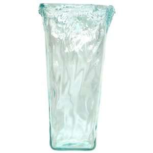  Spanish Recycled Textured Glass Large Square Vase 7Dx12 
