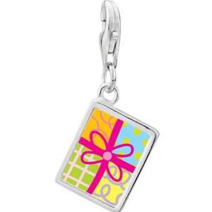   Silver Multicolored Gift Wrapped Present Photo Rectangle Frame Charm